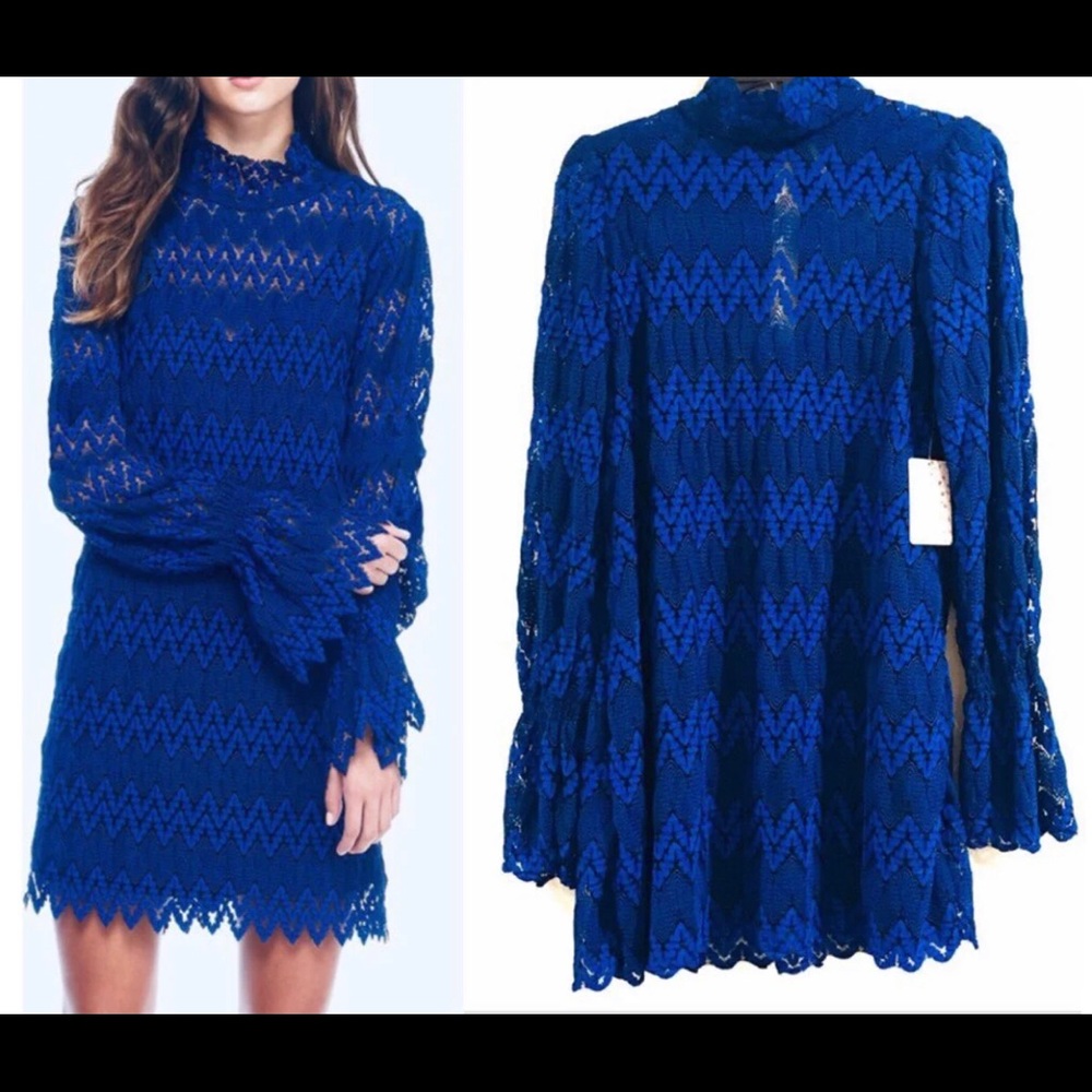 Free People Mock Neck Lace Mini Dress
